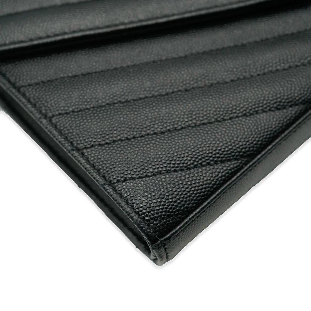 Saint Laurent Black Grain De Poudre Cassandre Envelope Chain Wallet - Picture 2 of 7